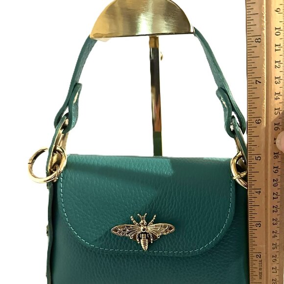 Gold Bee Handbag-Vera Pelle-Made In Italy-Leather Grab Handle Bag W/ Chain Strap - Picture 14 of 15